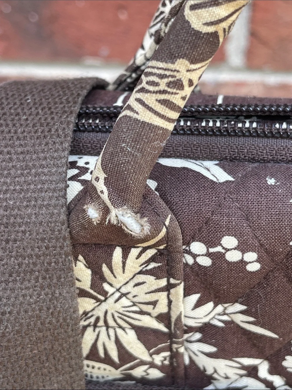 Vera Bradley Brown & Cream Quilted Laptop Tote with Pink Accent